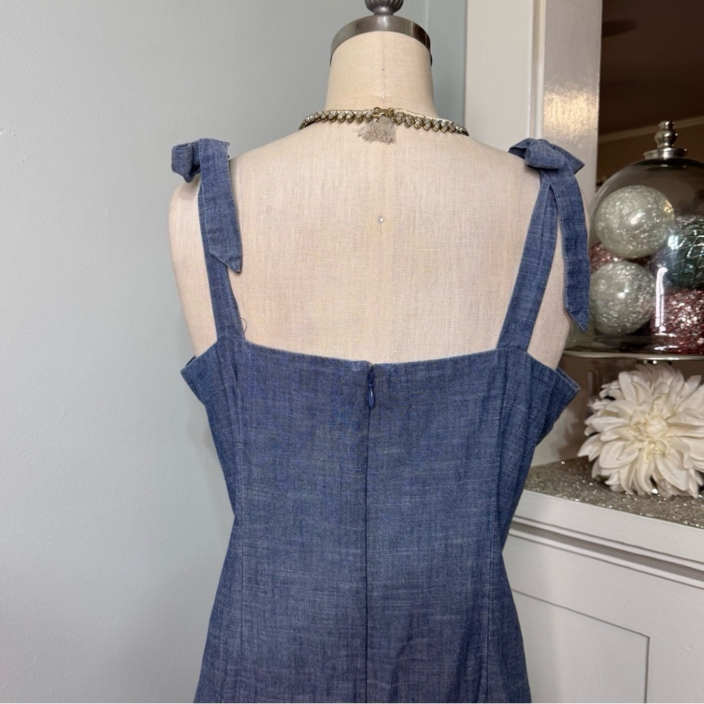 J. Crew Shoulder Tie Denim Blue Chambray Dress Size Large - Picture 7 of 12